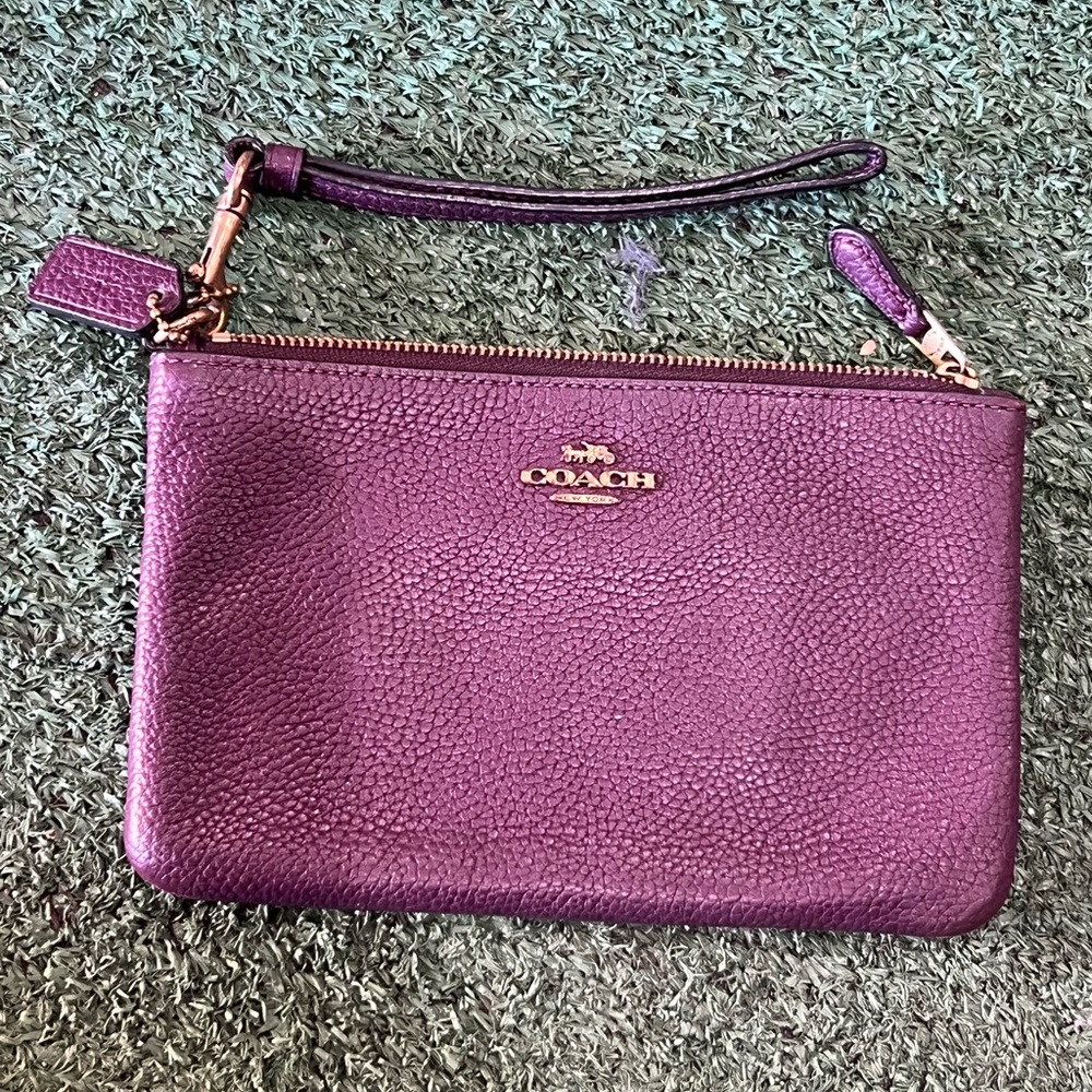 Coach Purple Pebbled Leather Wristlet